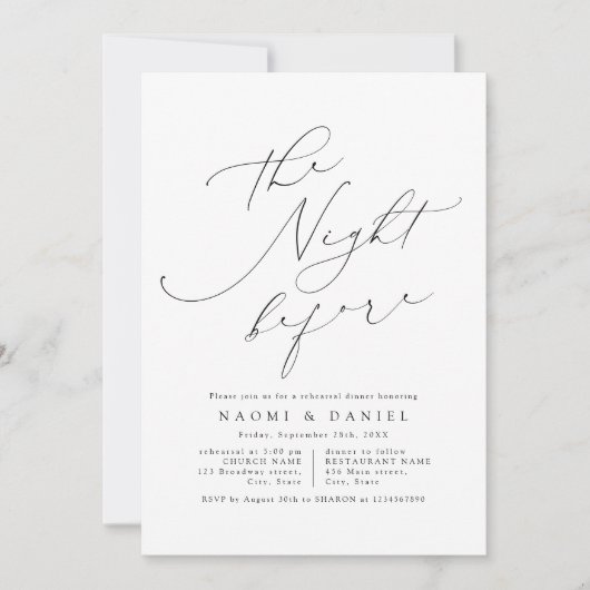 Minimalistisch modern chique script repetitie dine kaart (Voorkant)