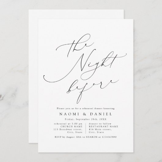 Minimalistisch modern chique script repetitie dine kaart (Voorkant / Achterkant)