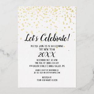 Minimalistisch modern Confetti nieuwjaarsgoud Folie Uitnodiging