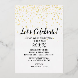 Minimalistisch modern Confetti nieuwjaarsgoud Folie Uitnodiging