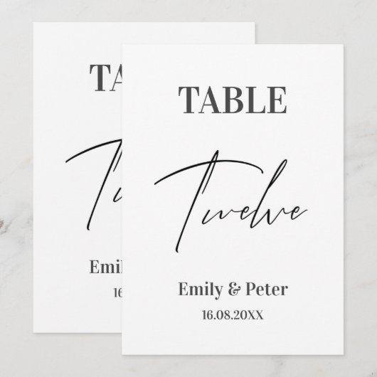 Minimalistisch modern Cute WEDDING TWELVE-tabelnum Bedankkaart (Voorkant / Achterkant)