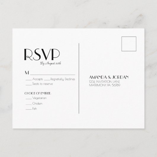 Minimalistisch modern deco-Briefkaart voor riSVP Uitnodiging Briefkaart (Achterkant)