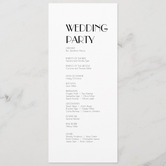 Minimalistisch modern deco-huwelijk programmakaart (Achterkant)