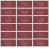 Minimalistisch modern donkerrood bruiloft gastadre sticker (Voorkant)