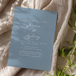 Minimalistisch modern Dusty Blue Script Weddenscha Kaart<br><div class="desc">Minimale moderne,  blauwe-mosterd-blauwe bruiloft</div>