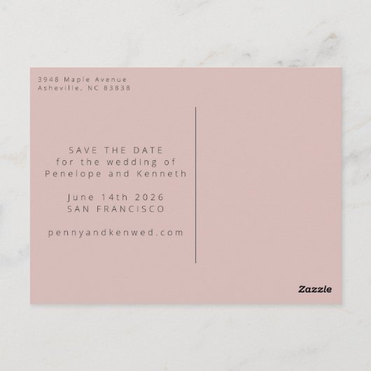 Minimalistisch Modern Dusty Blush Photo Save the D Briefkaart (Achterkant)