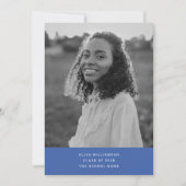 Minimalistisch Modern Eenvoudig Blauw Foto Afstude Aankondiging (Voorkant)