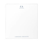 Minimalistisch modern eenvoudig blauw monogram per notitieblok (Voorkant)