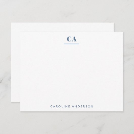 Minimalistisch modern eenvoudig blauw monogram per notitiekaartje (Voorkant / Achterkant)