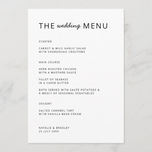 Minimalistisch Modern | Eenvoudig huwelijk reinige Menu (Voorkant)