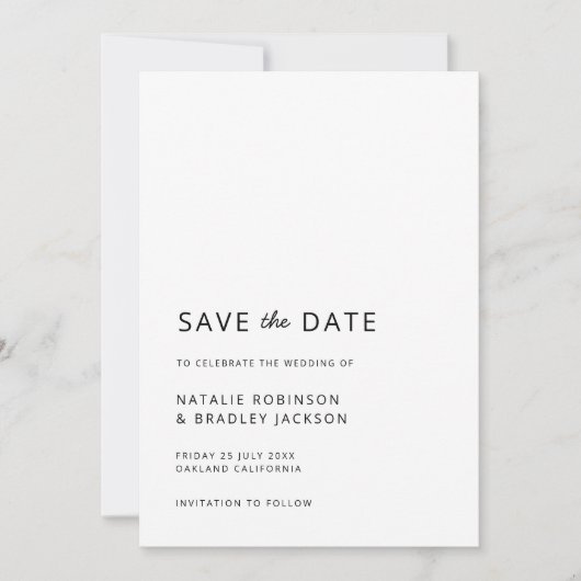 Minimalistisch Modern | Eenvoudig huwelijk reinige Save The Date (Voorkant)