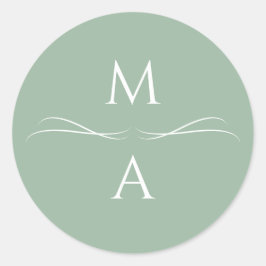 Minimalistisch Modern Eenvoudig Salie Groene Initi Ronde Sticker