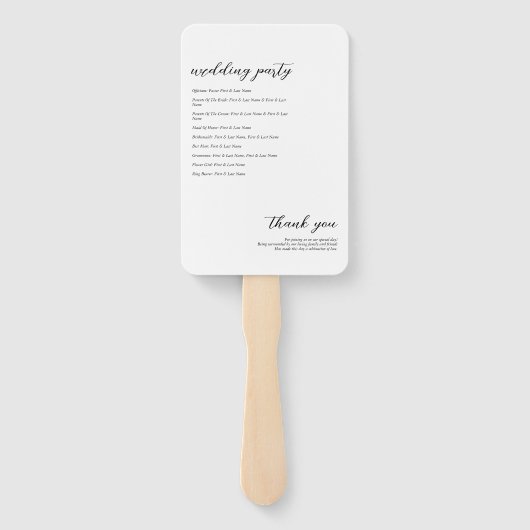 Minimalistisch Modern Eenvoudig Trouwprogramma Handwaaier (Achterkant)