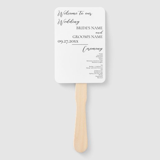 Minimalistisch Modern Eenvoudig Trouwprogramma Handwaaier (Voorkant)
