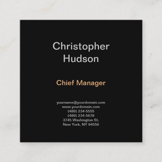 Minimalistisch modern, eenvoudig zwart vierkante visitekaartje (Voorkant)