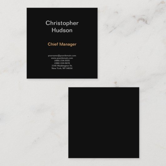 Minimalistisch modern, eenvoudig zwart vierkante visitekaartje (Voorkant / Achterkant)