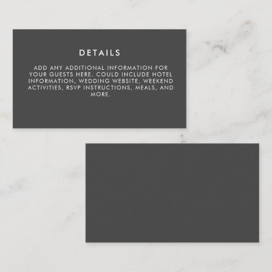 Minimalistisch modern Elegant Black and White Wedd Informatiekaartje (Voorkant / Achterkant)