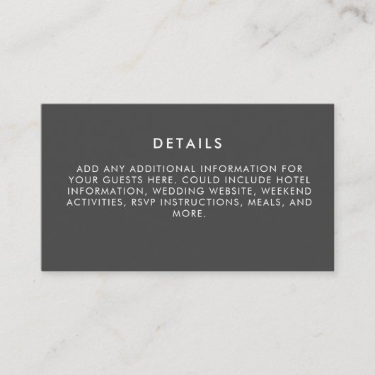 Minimalistisch modern Elegant Black and White Wedd Informatiekaartje (Voorkant)
