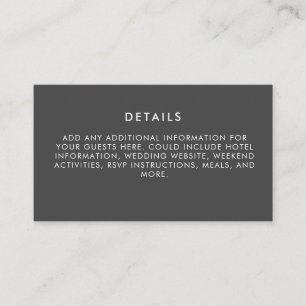 Minimalistisch modern Elegant Black and White Wedd Informatiekaartje
