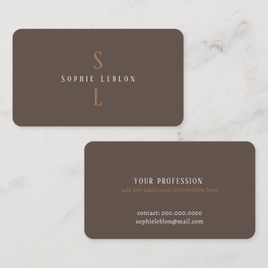 Minimalistisch modern elegant bruin gedrukt visitekaartje (Voorkant / Achterkant)