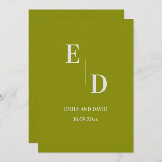 Minimalistisch modern elegant groen monogram huwel save the date (Voorkant / Achterkant)