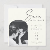 Minimalistisch modern elegant ivoor en zwart | Fot Save The Date (Voorkant)