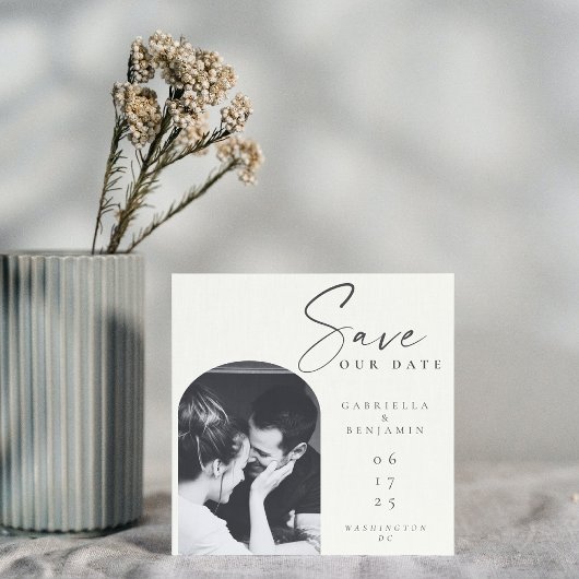 Minimalistisch modern elegant ivoor en zwart | Fot Save The Date