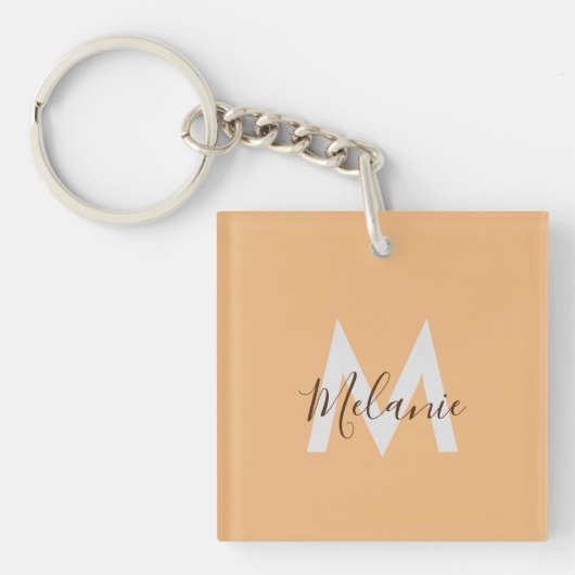 Minimalistisch modern elegant oranje monogram sleutelhanger (voorkant)