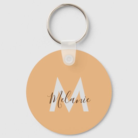 Minimalistisch modern elegant oranje monogram sleutelhanger (Voorkant)