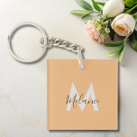 Minimalistisch modern elegant oranje monogram sleutelhanger<br><div class="desc">Het strakke ontwerp heeft een strakke en eigentijdse esthetiek, die minimalistische elementen combineert met een levendig oranje kleurenschema. Met het gepersonaliseerde monogram voegt deze sleutelhanger een vleugje individualiteit toe aan uw accessoires, terwijl u uw sleutels ordelijk en gemakkelijk te vinden houdt. Upgrade het uiterlijk van je sleutelhanger en houd je...</div>