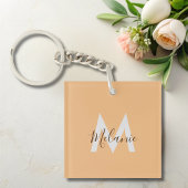 Minimalistisch modern elegant oranje monogram sleutelhanger