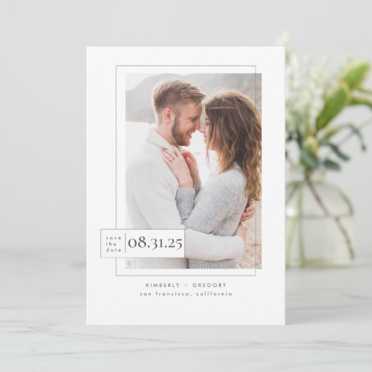 Minimalistisch Modern Elegant Save the Date Photo (Staand voorkant)