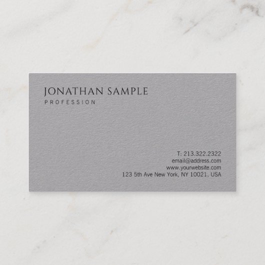 Minimalistisch modern Elegant Sjabloon Premium gri Visitekaartje (Achterkant)