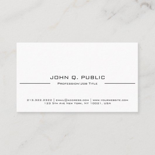 Minimalistisch modern elegant vlak wit visitekaartje (Voorkant)