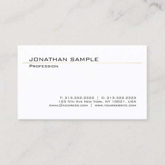 Minimalistisch modern Elegant White Gold Trendy Pl Visitekaartje (Voorkant)