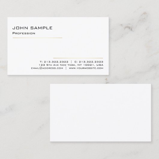Minimalistisch modern, elegant, wit goud visitekaartje (Voorkant / Achterkant)