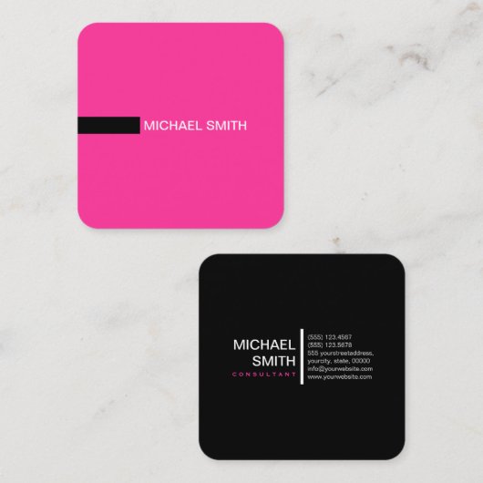 Minimalistisch modern ellegant, hot roze en zwart vierkante visitekaartje (Voorkant / Achterkant)