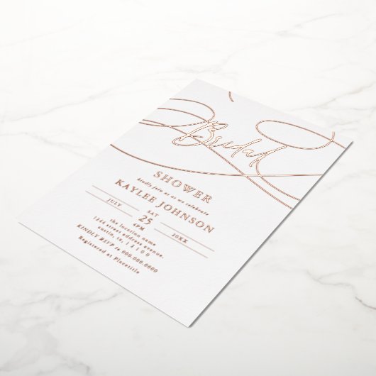 Minimalistisch modern Fancy script "bruids" douche Folie Uitnodiging (Gedraaid)