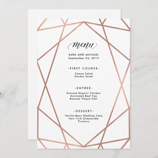 Minimalistisch modern Faux-Roos Gold in het witte  Menu (Voorkant / Achterkant)