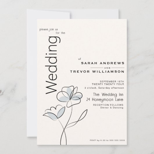 Minimalistisch Modern Floral Dusty Blue en Buff Kaart (Voorkant)