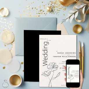 Minimalistisch Modern Floral Dusty Blue en Buff Kaart