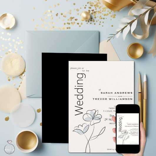 Minimalistisch Modern Floral Dusty Blue en Buff Kaart