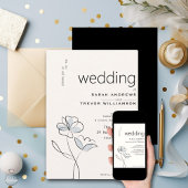 Minimalistisch Modern Floral Dusty Blue en Buff Kaart