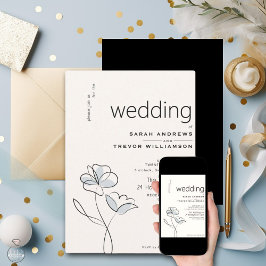 Minimalistisch Modern Floral Dusty Blue en Buff Kaart