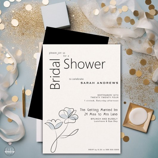 Minimalistisch Modern Floral Dusty Blue en Buff Kaart