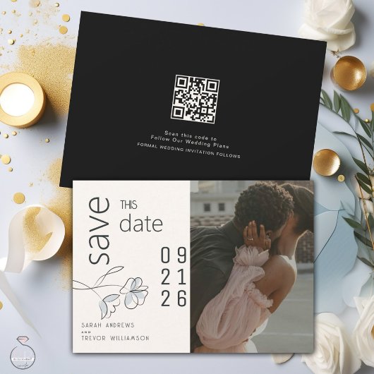 Minimalistisch Modern Floral Dusty Blue en Buff Kaart