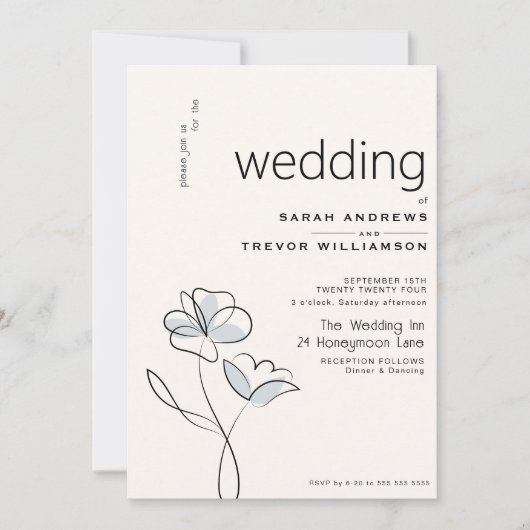 Minimalistisch Modern Floral Dusty Blue en Buff Kaart (Voorkant)