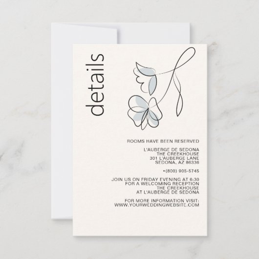 Minimalistisch Modern Floral Dusty Blue en Buff RSVP Kaartje (Voorkant)