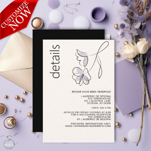 Minimalistisch Modern Floral Dusty Plum en Buff Informatiekaartje