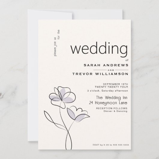 Minimalistisch Modern Floral Dusty Plum en Buff Kaart (Voorkant)